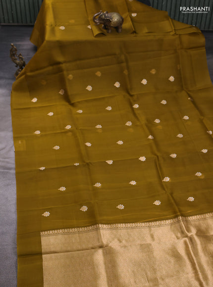 Banarasi organza saree dark mustard with zari woven buttas in borderless style