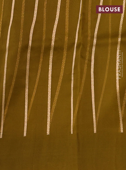 Banarasi organza saree dark mustard with zari woven buttas in borderless style