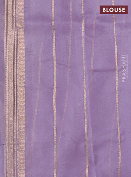 Banarasi organza saree lavender with zari woven buttas in borderless style