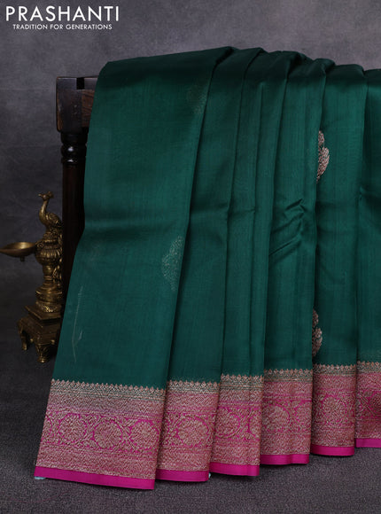 Banarasi organza saree green and pink with woven buttas and banarasi style border