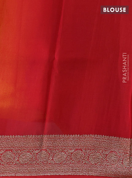 Banarasi organza saree yellow and red with woven buttas and banarasi style border
