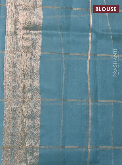 Banarasi organza saree pastel blue with allover zari checks & buttas and zari woven piping border