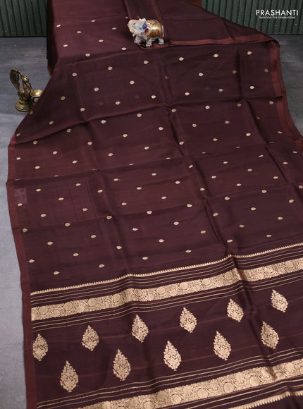 Banarasi organza saree brown with zari woven buttas and satin border