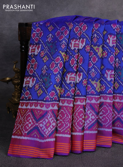 Rajkot patola silk saree blue and purple with allover ikat weaves and ikat woven zari border