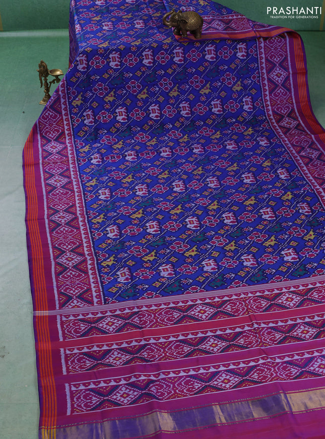 Rajkot patola silk saree blue and purple with allover ikat weaves and ikat woven zari border