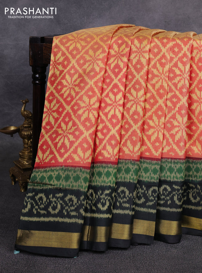 Rajkot patola silk saree red and black with allover ikat weaves and ikat woven zari border