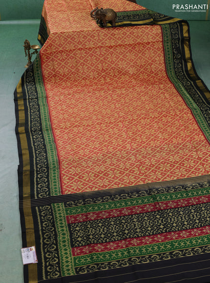 Rajkot patola silk saree red and black with allover ikat weaves and ikat woven zari border