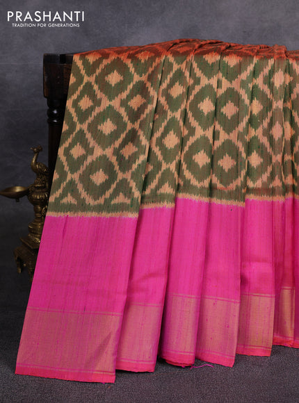 Rajkot patola silk saree orange and pink with allover ikat weaves & jute finish and zari woven border