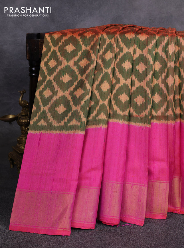 Rajkot patola silk saree orange and pink with allover ikat weaves & jute finish and zari woven border