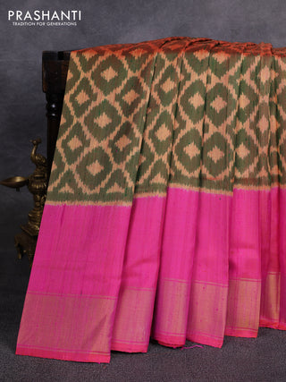 Rajkot patola silk saree orange and pink with allover ikat weaves & jute finish and zari woven border
