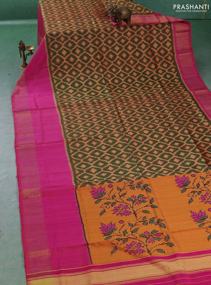 Rajkot patola silk saree orange and pink with allover ikat weaves & jute finish and zari woven border