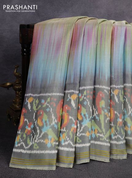 Rajkot patola silk saree rainbow colour and grey with allover ikat weaves and simple border