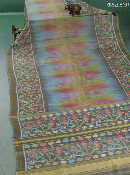 Rajkot patola silk saree rainbow colour and grey with allover ikat weaves and simple border
