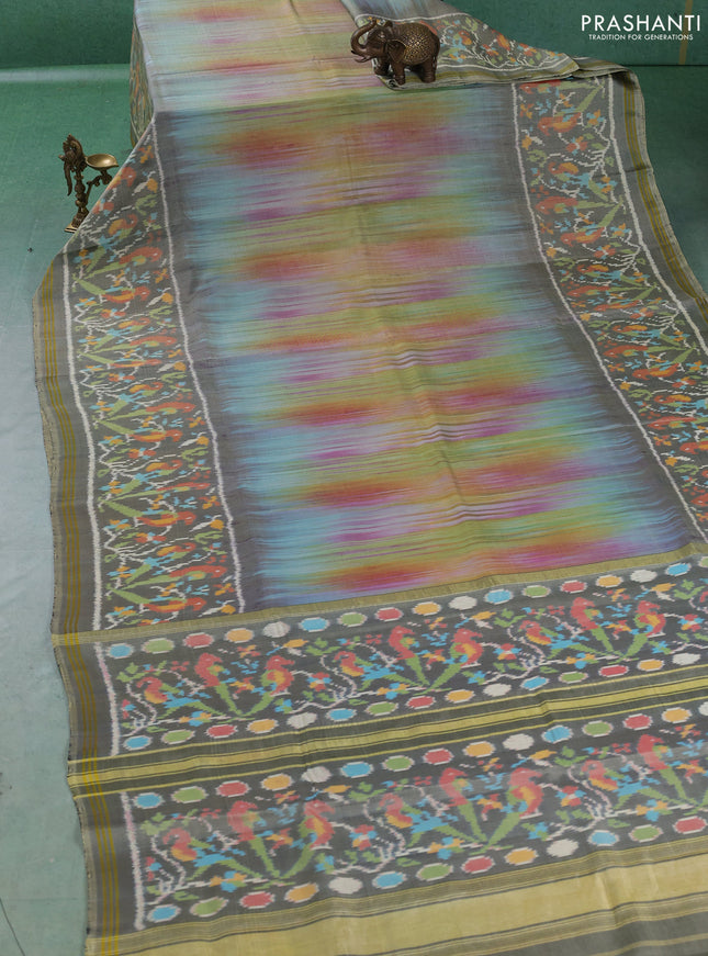 Rajkot patola silk saree rainbow colour and grey with allover ikat weaves and simple border