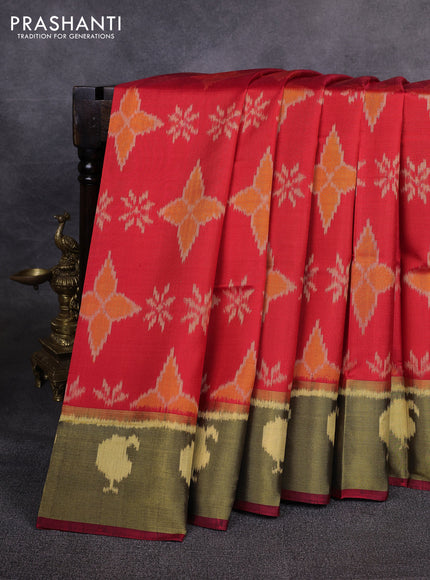 Rajkot patola silk saree orange and maroon with allover ikat weaves and ikat woven zari border