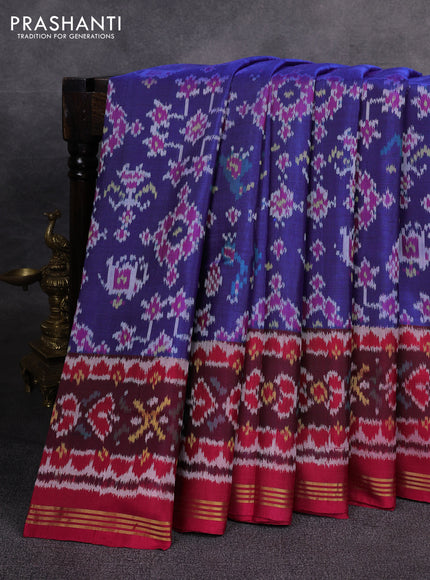 Rajkot patola silk saree blue and red with allover ikat weaves and ikat woven zari border
