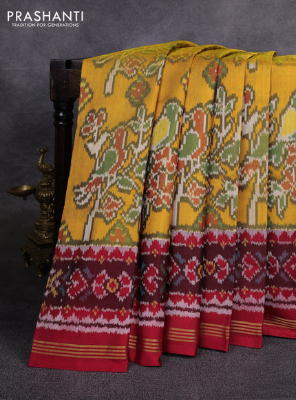 Rajkot patola silk saree yellow and red with allover ikat weaves and ikat woven border