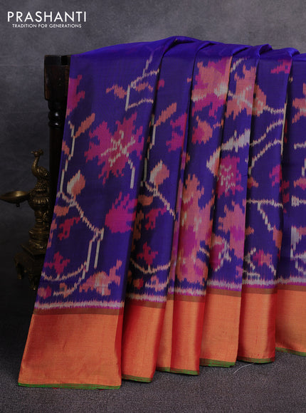 Rajkot patola silk saree blue and dual shade of purple with allover ikat weaves and ikat woven zari border