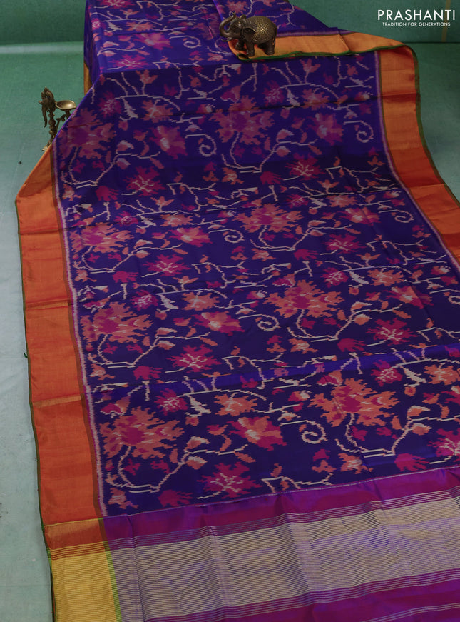 Rajkot patola silk saree blue and dual shade of purple with allover ikat weaves and ikat woven zari border