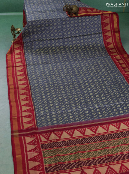 Rajkot patola silk saree grey and red with allover ikat weaves and ikat woven zari border