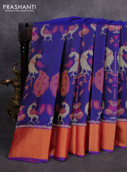 Rajkot patola silk saree blue and dual shade of purple with allover ikat weaves and zari woven border