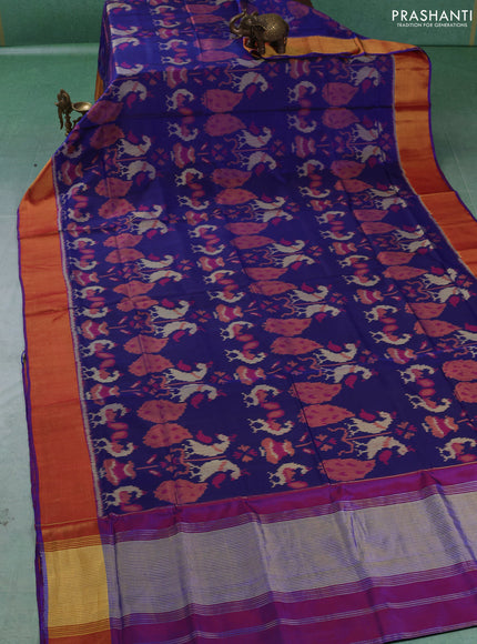 Rajkot patola silk saree blue and dual shade of purple with allover ikat weaves and zari woven border