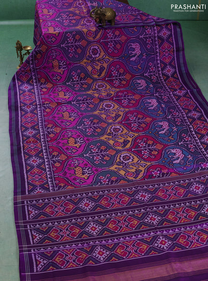 Rajkot patola silk saree purple with allover ikat weaves and simple border