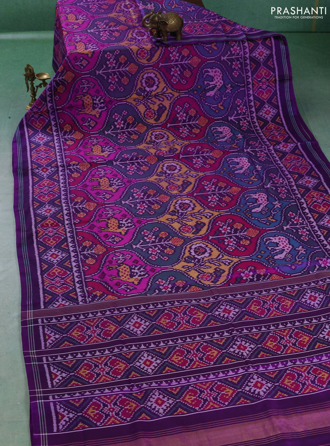 Rajkot patola silk saree purple with allover ikat weaves and simple border