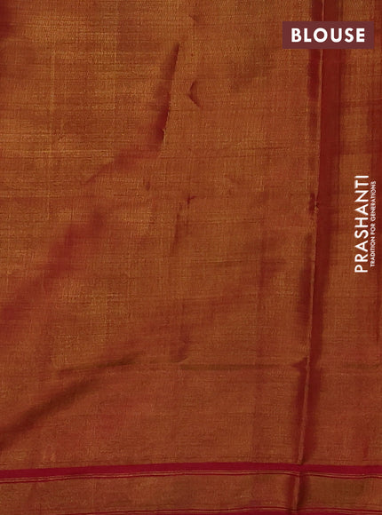 Rajkot patola tissue silk saree green and rust shade maroon with allover ikat weaves and ikat woven zari border