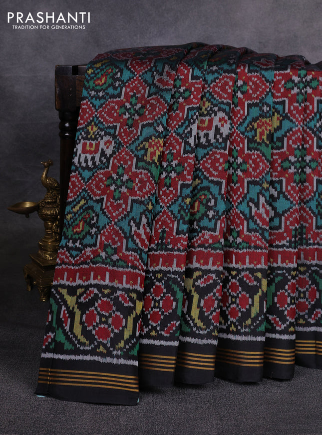 Rajkot patola silk saree maroon green and black with allover ikat weaves and simple border