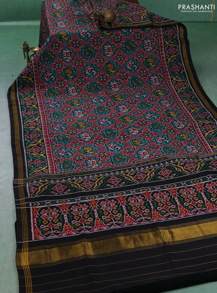 Rajkot patola silk saree maroon green and black with allover ikat weaves and simple border