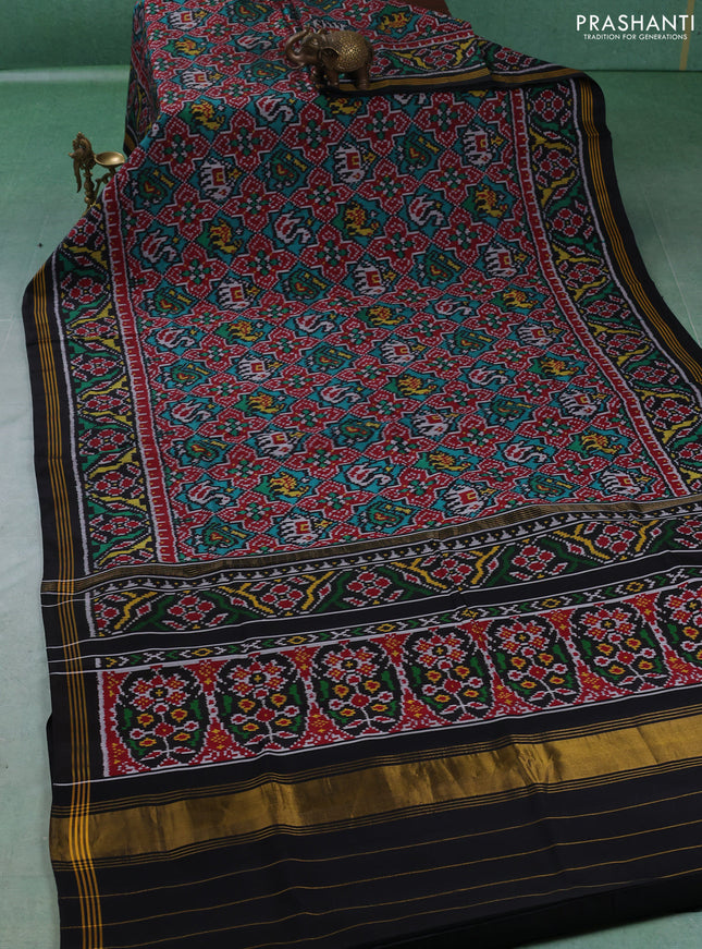Rajkot patola silk saree maroon green and black with allover ikat weaves and simple border