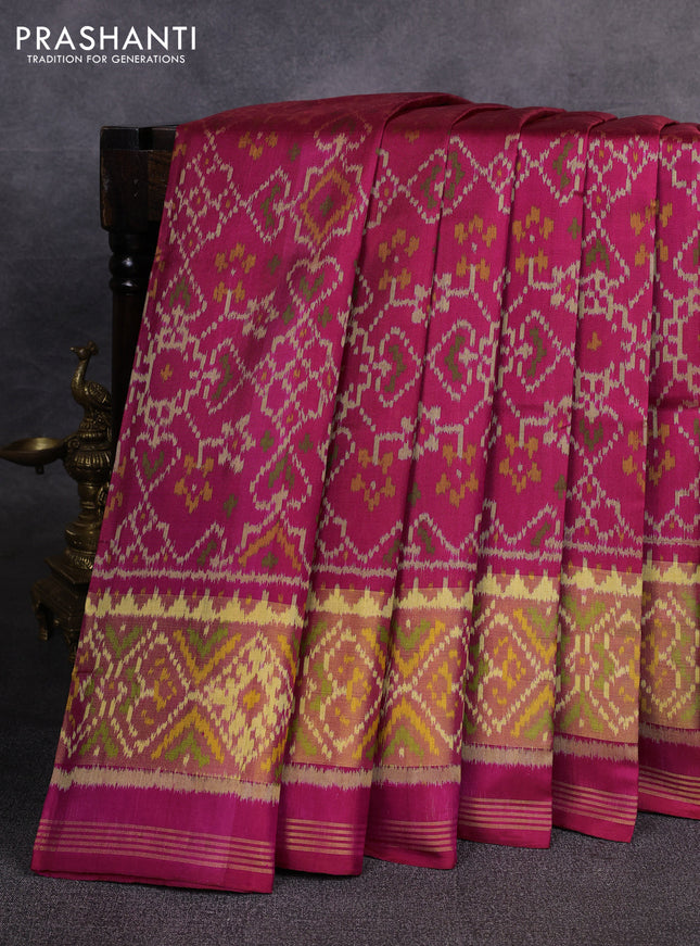 Rajkot patola silk saree pink with allover ikat weaves and ikat woven zari border