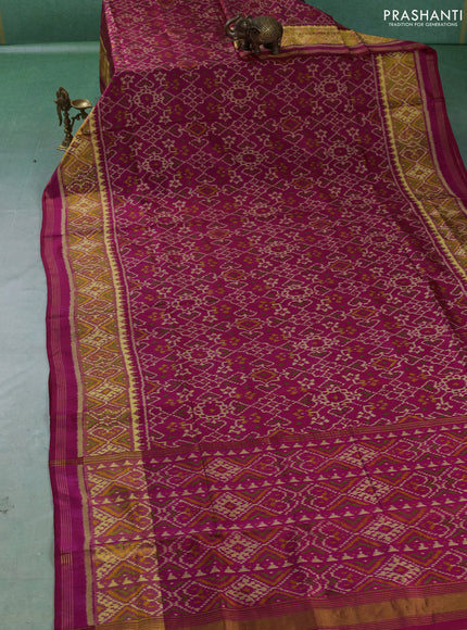 Rajkot patola silk saree pink with allover ikat weaves and ikat woven zari border