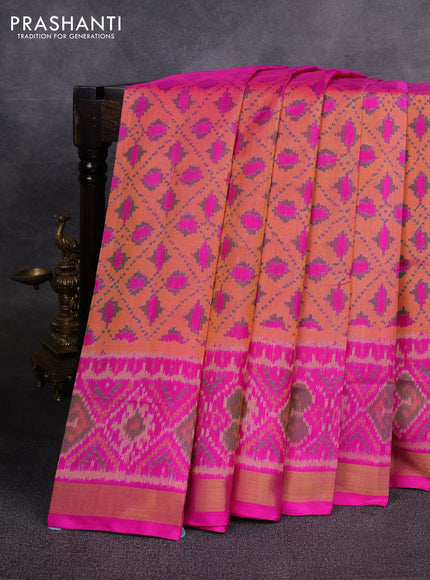 Rajkot patola silk saree orange and pink with allover ikat weaves and zari woven ikat border