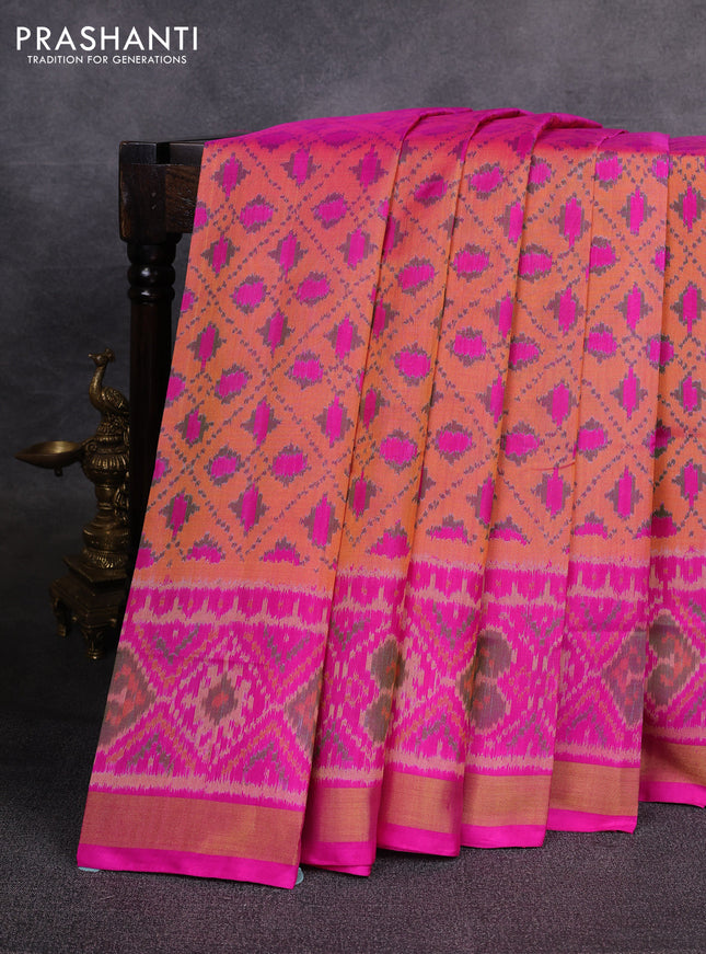 Rajkot patola silk saree orange and pink with allover ikat weaves and zari woven ikat border