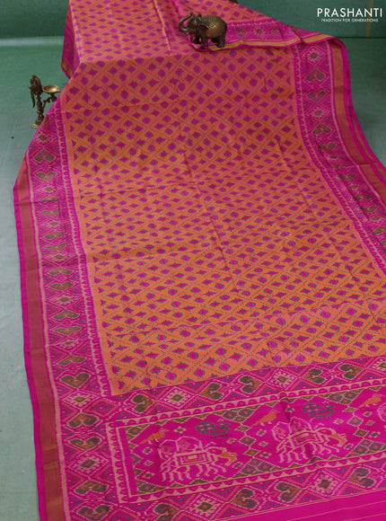 Rajkot patola silk saree orange and pink with allover ikat weaves and zari woven ikat border