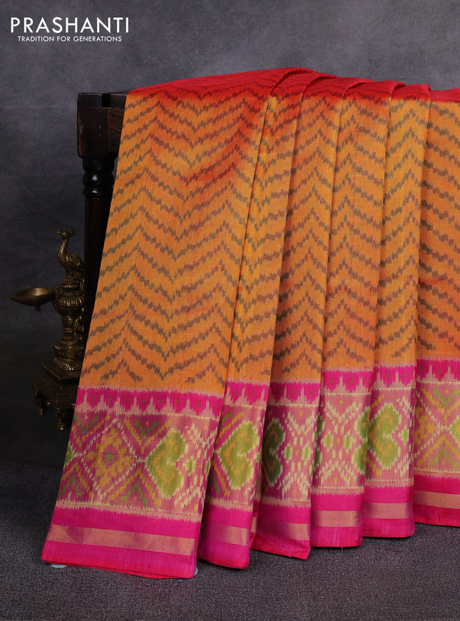 Rajkot patola silk saree yellow and pink with allover ikat weaves and zari woven ikat border