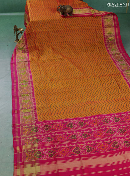 Rajkot patola silk saree yellow and pink with allover ikat weaves and zari woven ikat border