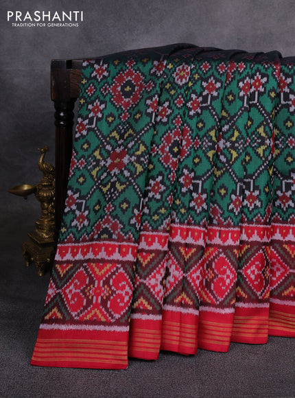 Rajkot patola silk saree green and maroon with allover ikat weaves and ikat woven zari border