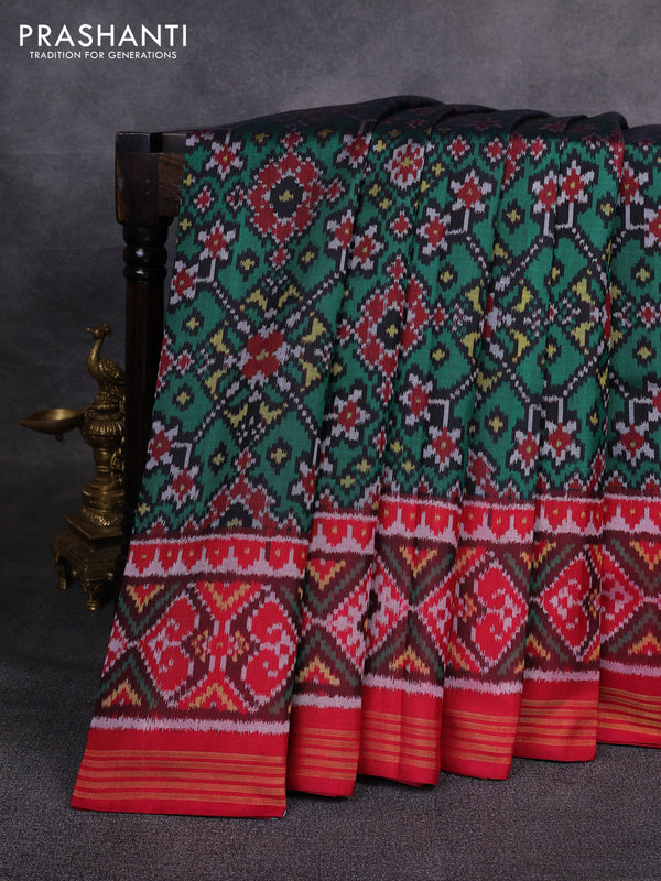 Rajkot patola silk saree green and maroon with allover ikat weaves and ikat woven zari border