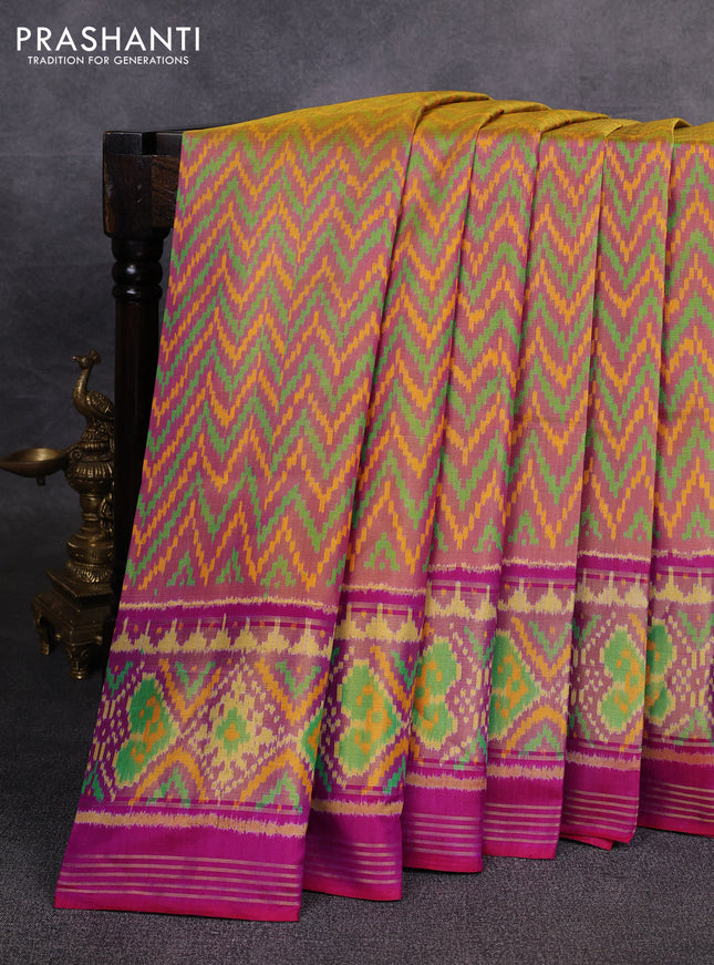 Rajkot patola silk saree multi colour and purple with allover ikat weaves and ikat woven zari border