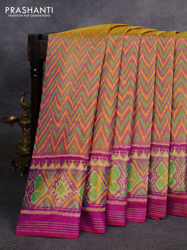 Rajkot patola silk saree multi colour and purple with allover ikat weaves and ikat woven zari border