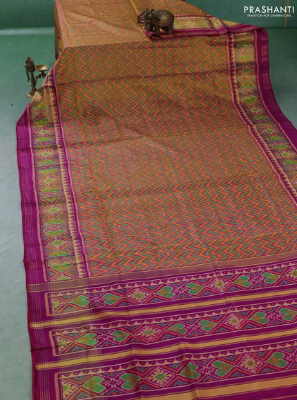 Rajkot patola silk saree multi colour and purple with allover ikat weaves and ikat woven zari border