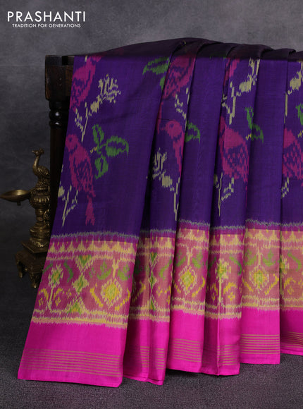 Rajkot patola silk saree violet and pink with allover ikat weaves and zari woven ikat border