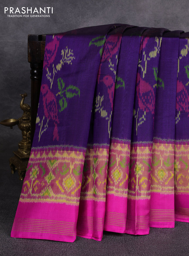Rajkot patola silk saree violet and pink with allover ikat weaves and zari woven ikat border