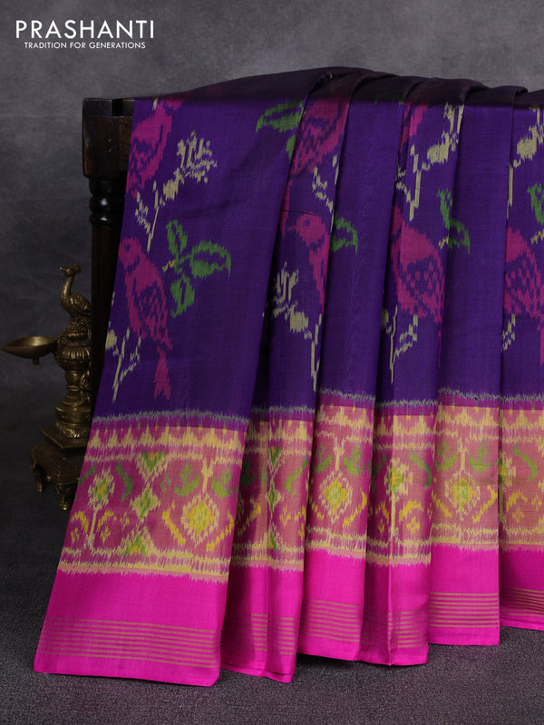 Rajkot patola silk saree violet and pink with allover ikat weaves and zari woven ikat border