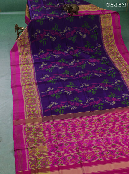 Rajkot patola silk saree violet and pink with allover ikat weaves and zari woven ikat border