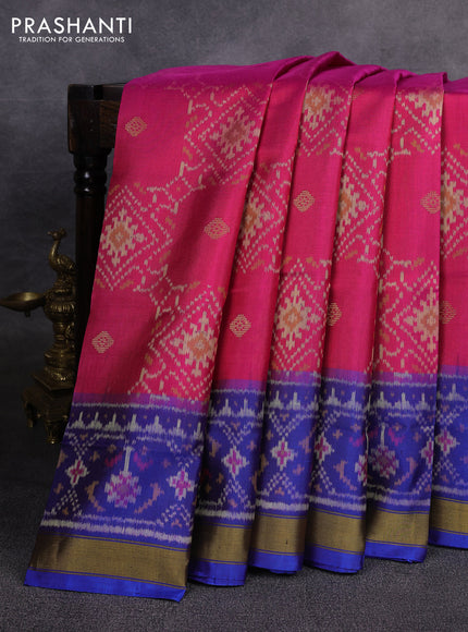 Rajkot patola silk saree pink and blue with allover ikat weaves & zari buttas and ikat woven zari border