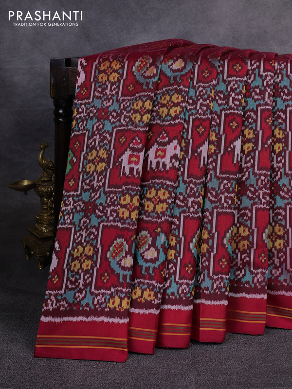 Rajkot patola silk saree maroon with allover patola weaves and simple border